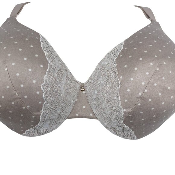 Cacique Lane Bryant 44DD Bra Taupe Polka Dot Balconette Backsmoother Support - Picture 2 of 9